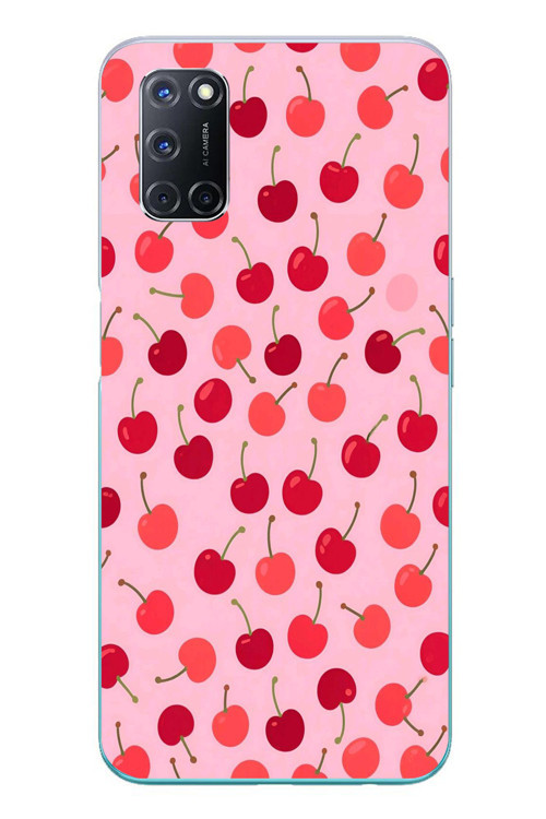 Oppo A52 Uyumlu Pembe Kirazlar Baskılı Silikon Kılıf