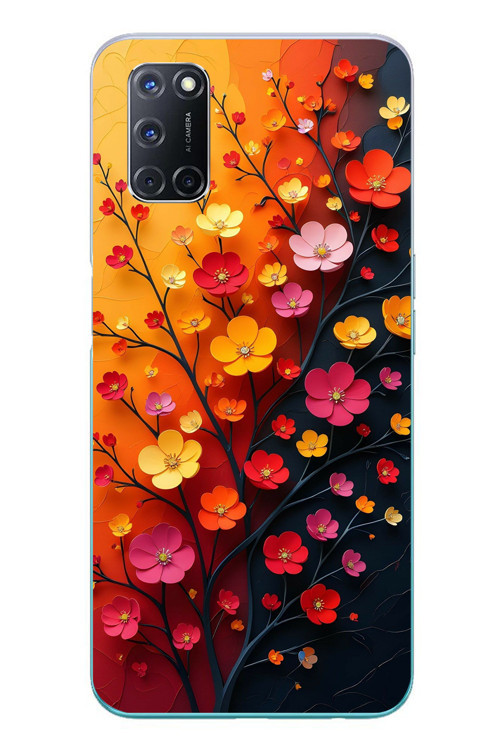 Oppo A52 Uyumlu Sonbahar Çiçekleri Baskılı Silikon Kılıf