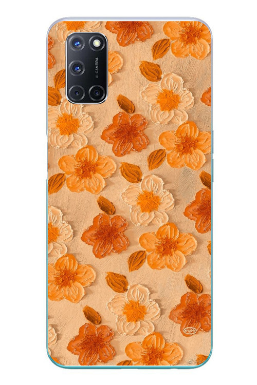 Oppo A52 Uyumlu Turuncu Papatyalar Baskılı Silikon Kılıf