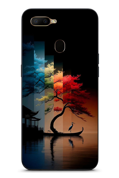 Oppo A5S Uyumlu Dört Mevsim Ağaç Baskılı Silikon Kılıf