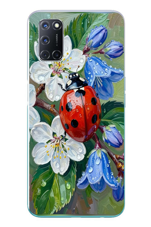 Oppo A52 Uyumlu Uğur Böceği Yağlı Boya Baskılı Silikon Kılıf