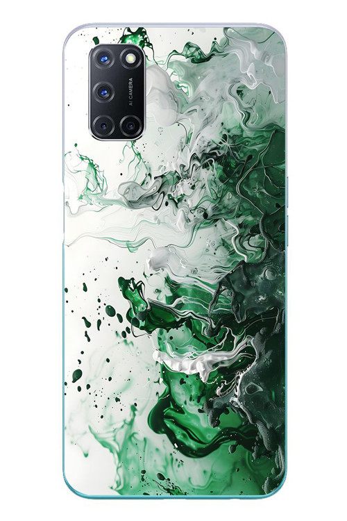 Oppo A52 Uyumlu Yeşil Beyaz Dalgalar Baskılı Silikon Kılıf