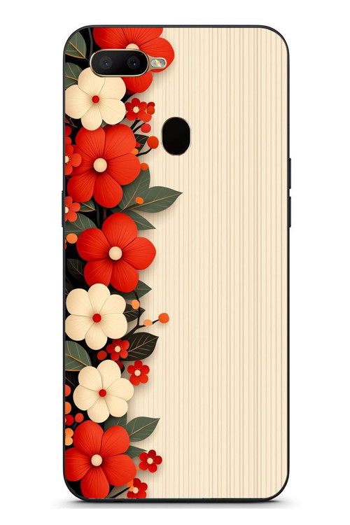 Oppo A5S Uyumlu Kırmızı Beyaz Çiçekler Baskılı Silikon Kılıf