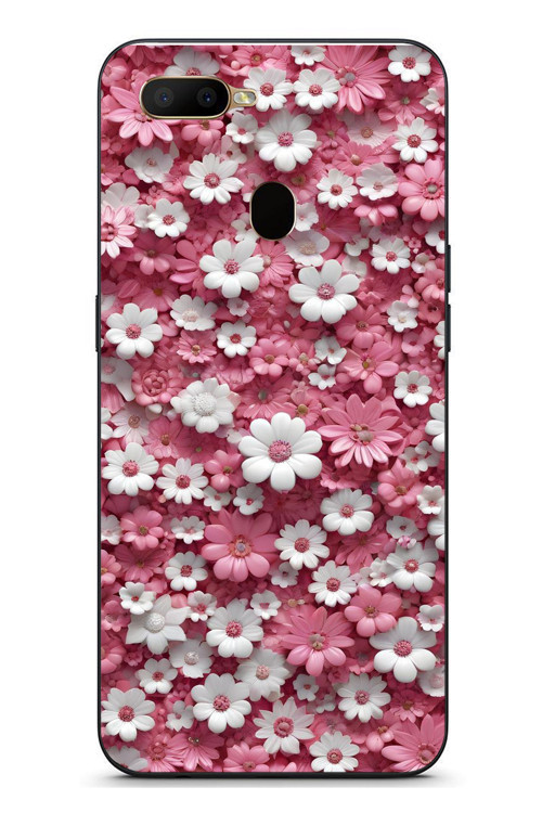 Oppo A5S Uyumlu Beyaz Pembe Papatyalar Baskılı Silikon Kılıf