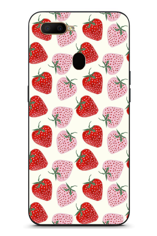 Oppo A5S Uyumlu Kırmızı Pembe Çilekler Baskılı Silikon Kılıf
