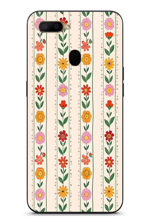 Oppo A5S Uyumlu Çiçekler ve Yaprakları Baskılı Silikon Kılıf