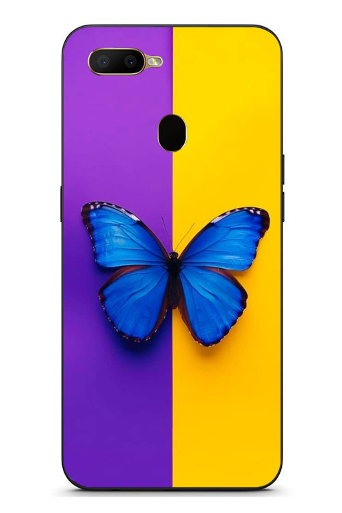 Oppo A5S Uyumlu Mor Sarı Kelebek Baskılı Silikon Kılıf