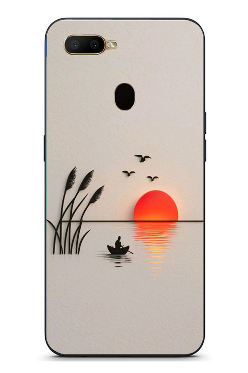 Oppo A5S Uyumlu Gün Batımı Çizim Baskılı Silikon Kılıf
