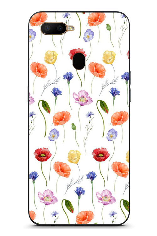 Oppo A5S Uyumlu Sade Tek Çiçekler Baskılı Silikon Kılıf