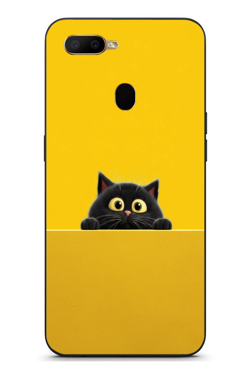 Oppo A5S Uyumlu Sarı Gözlü Kedi Baskılı Silikon Kılıf