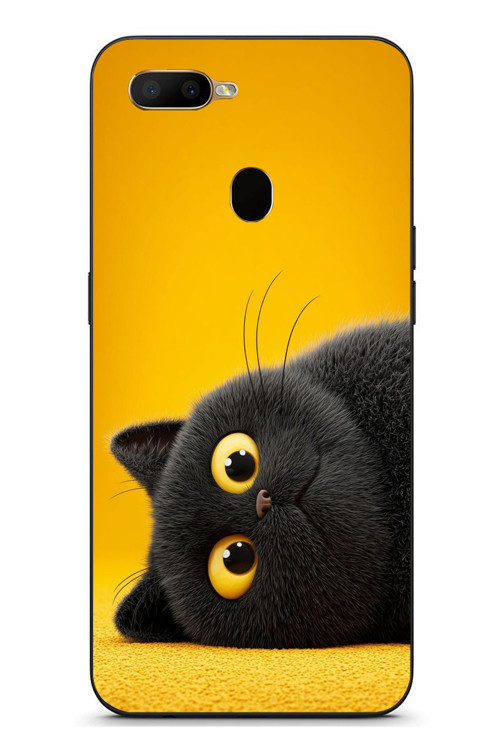 Oppo A5S Uyumlu Yan Bakan Siyah Kedi Baskılı Silikon Kılıf