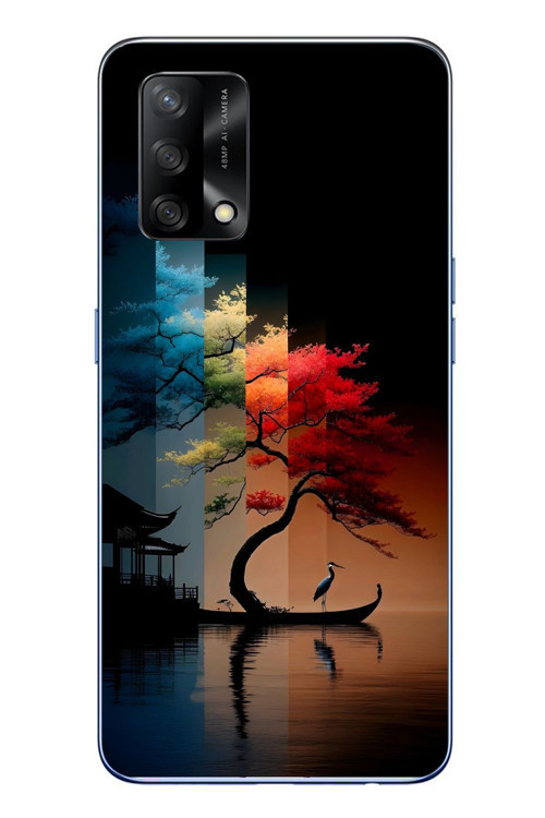 Oppo A74 Uyumlu Dört Mevsim Ağaç Baskılı Silikon Kılıf