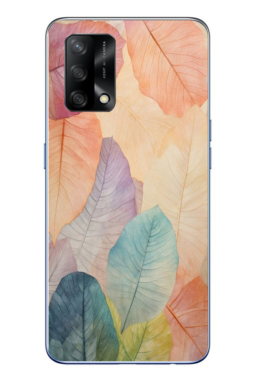 Oppo A74 Uyumlu Hafif Yapraklar Baskılı Silikon Kılıf