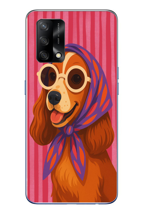 Oppo A74 Uyumlu Gözlüklü Köpek Baskılı Silikon Kılıf