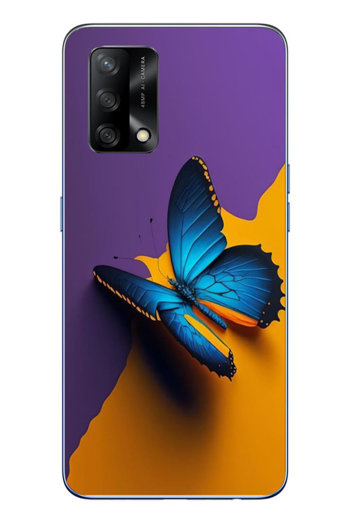 Oppo A74 Uyumlu Mavi Kelebek Baskılı Silikon Kılıf