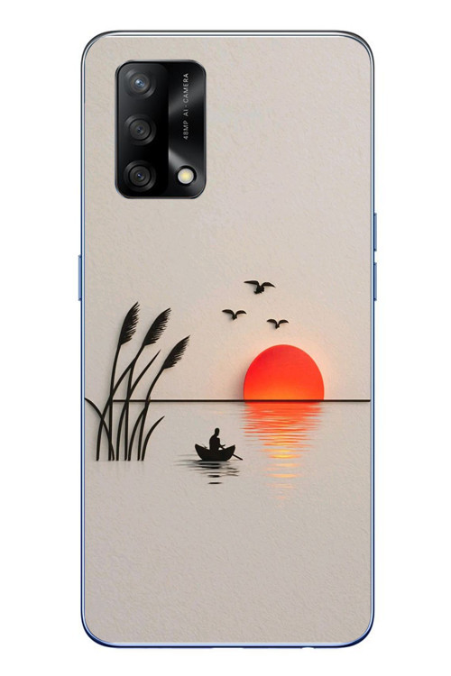 Oppo A74 Uyumlu Gün Batımı Çizim Baskılı Silikon Kılıf