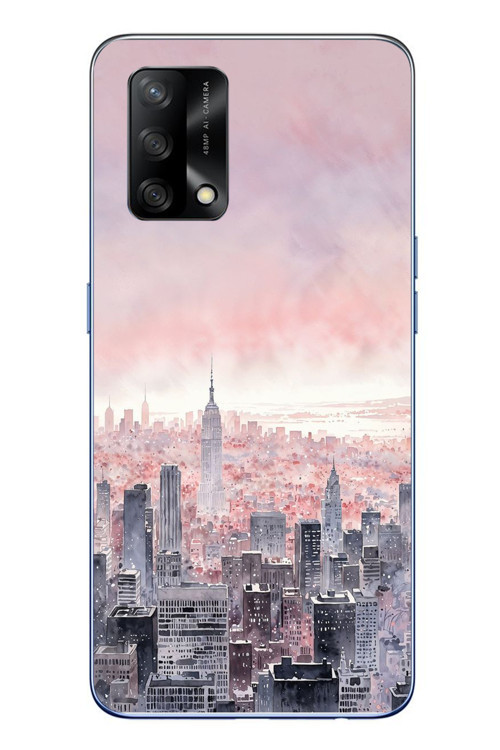 Oppo A74 Uyumlu Gökdelenler Baskılı Silikon Kılıf