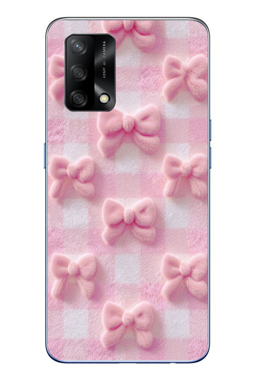 Oppo A74 Uyumlu Pembe Kurdeleler Baskılı Silikon Kılıf