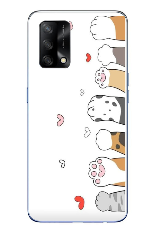 Oppo A74 Uyumlu Kedi Harekatı Patileri Baskılı Silikon Kılıf