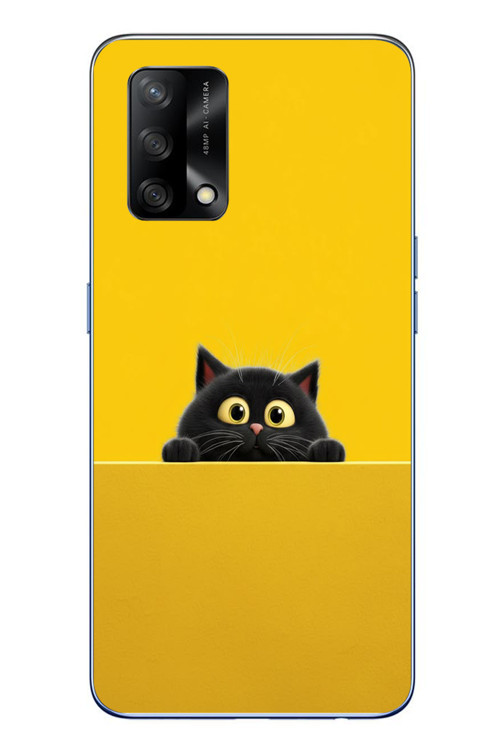 Oppo A74 Uyumlu Sarı Gözlü Kedi Baskılı Silikon Kılıf