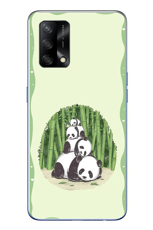 Oppo A74 Uyumlu Panda Ailesi Baskılı Silikon Kılıf