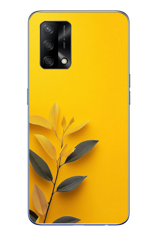 Oppo A74 Uyumlu Sarı Siyah Çiçekler Baskılı Silikon Kılıf