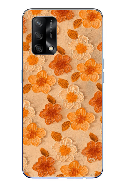 Oppo A74 Uyumlu Turuncu Papatyalar Baskılı Silikon Kılıf