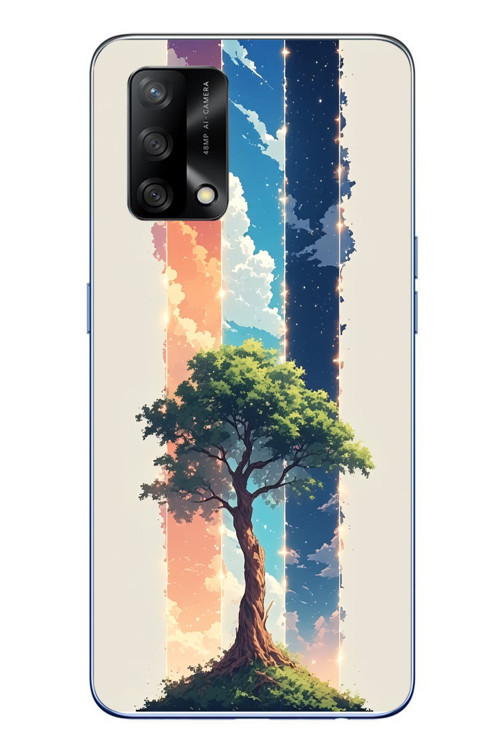 Oppo A74 Uyumlu Yalnız Ağaç Dört Mevsim Baskılı Silikon Kılıf