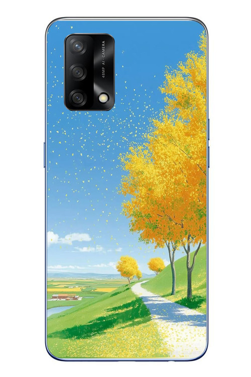 Oppo A74 Uyumlu Sarı Sonbahar Ağacı Baskılı Silikon Kılıf