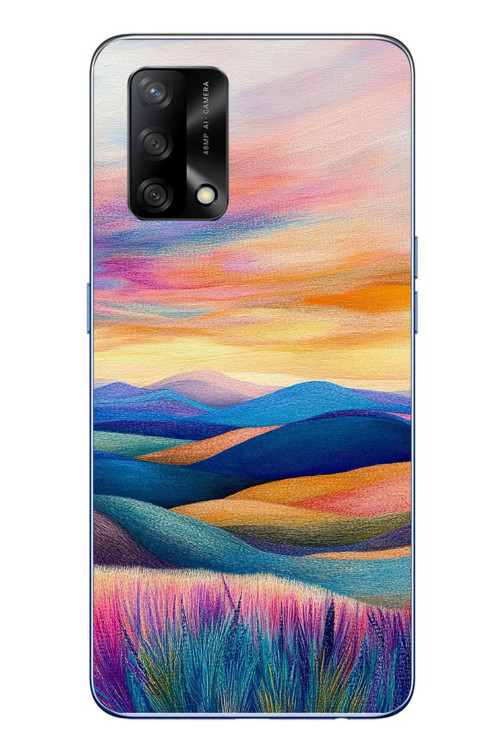 Oppo A74 Uyumlu Renkli Pastel Günbatımı Baskılı Silikon Kılıf