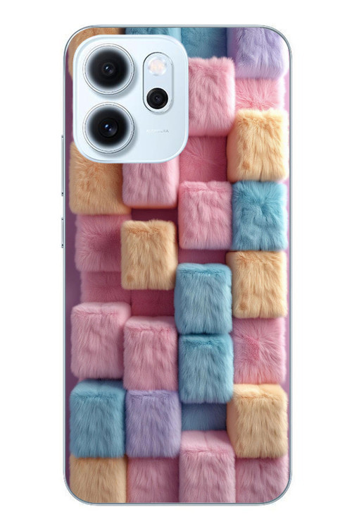 Oppo Reno 14F Uyumlu Pembe Tüylü Kareler Baskılı Silikon Kılıf