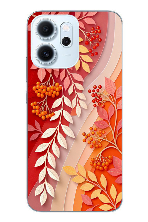 Oppo Reno 14F Uyumlu Kırmızı Beyaz İğdeler Baskılı Silikon Kılıf
