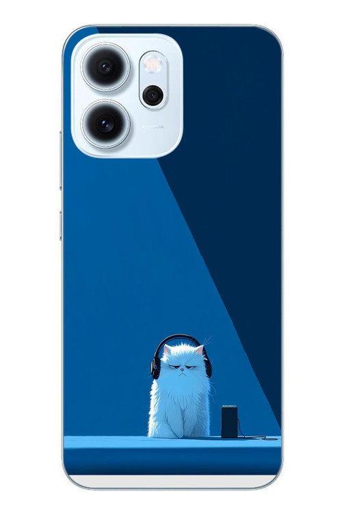 Oppo Reno 14F Uyumlu Kulaklı Kedi Baskılı Silikon Kılıf