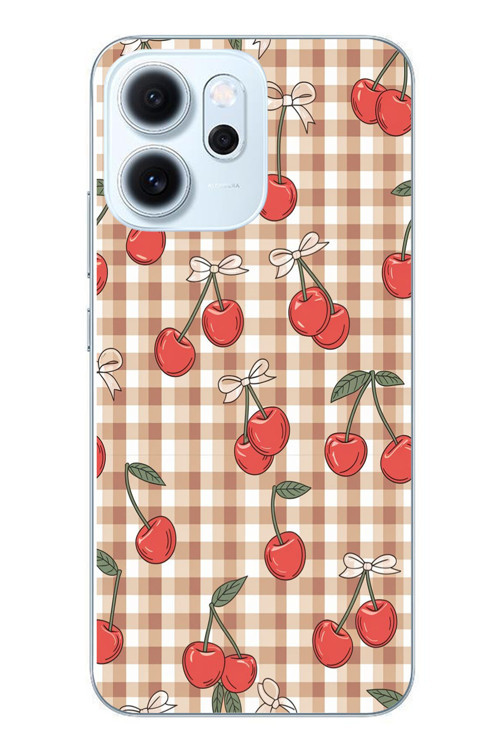 Oppo Reno 14F Uyumlu Kurdeleli Kiraz Baskılı Silikon Kılıf