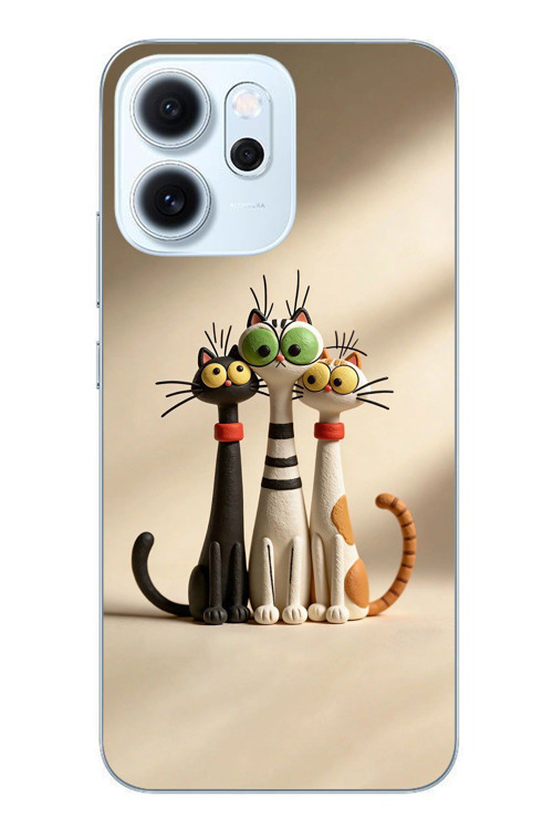 Oppo Reno 14F Uyumlu Neşeli Kedi Ailesi Baskılı Silikon Kılıf