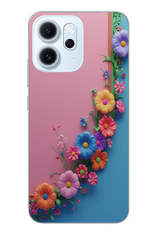 Oppo Reno 14F Uyumlu Pembe Mavi Sarmaşık Baskılı Silikon Kılıf