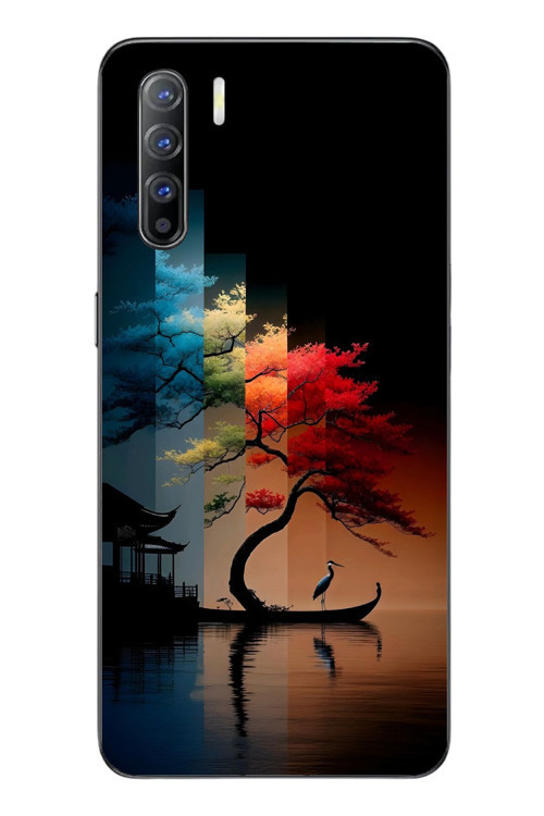 Oppo Reno 3 Uyumlu Dört Mevsim Ağaç Baskılı Silikon Kılıf