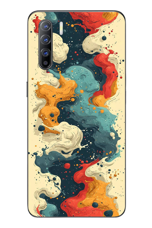 Oppo Reno 3 Uyumlu Ahenkli Boya İzleri Baskılı Silikon Kılıf
