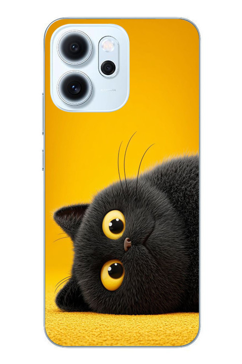 Oppo Reno 14F Uyumlu Yan Bakan Siyah Kedi Baskılı Silikon Kılıf