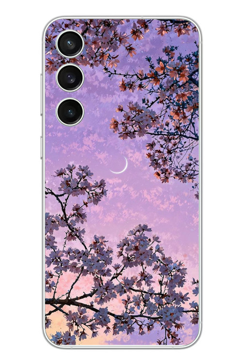 Samsung Galaxy S23 Fe Uyumlu Mor Gökyüzülü Ağaç Baskılı Silikon Kılıf
