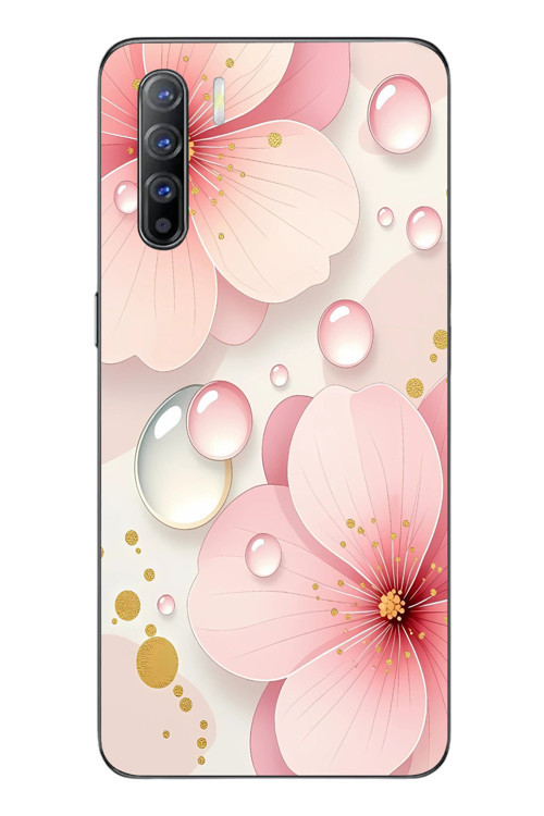 Oppo Reno 3 Uyumlu Damlalı Çiçekler Baskılı Silikon Kılıf