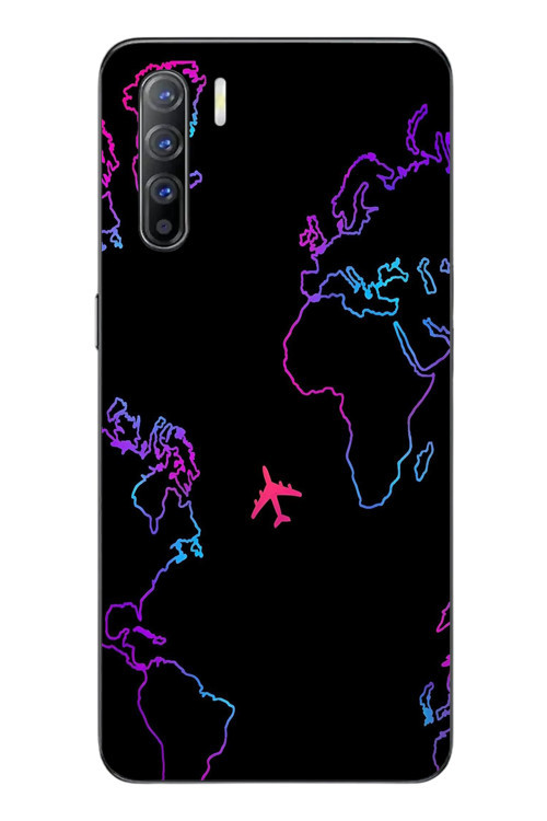 Oppo Reno 3 Uyumlu Dünya Uçuşu Baskılı Silikon Kılıf