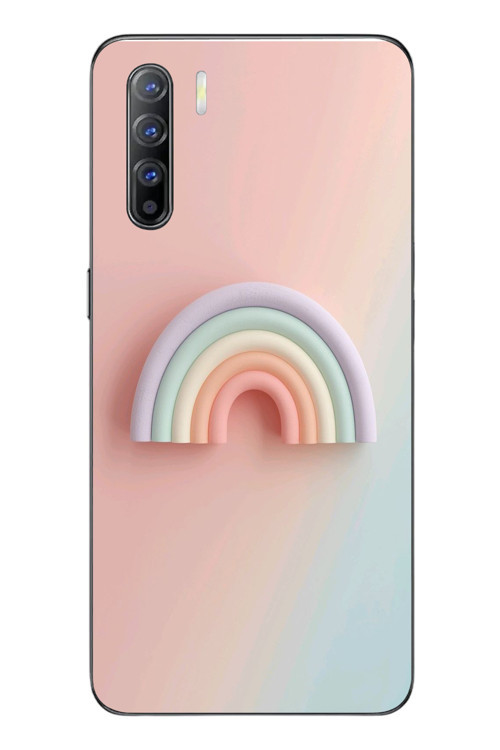 Oppo Reno 3 Uyumlu Gökkuşağı Pastel Baskılı Silikon Kılıf