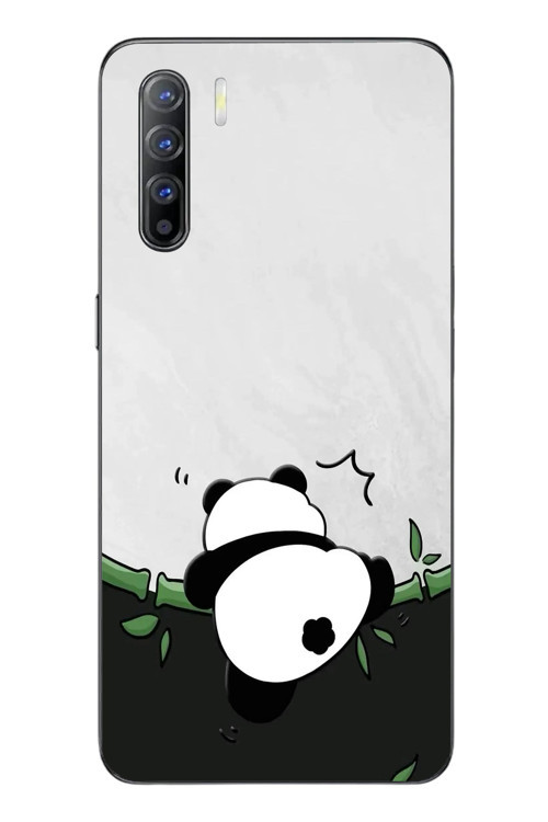 Oppo Reno 3 Uyumlu Bambuya Çıkan Panda Baskılı Silikon Kılıf