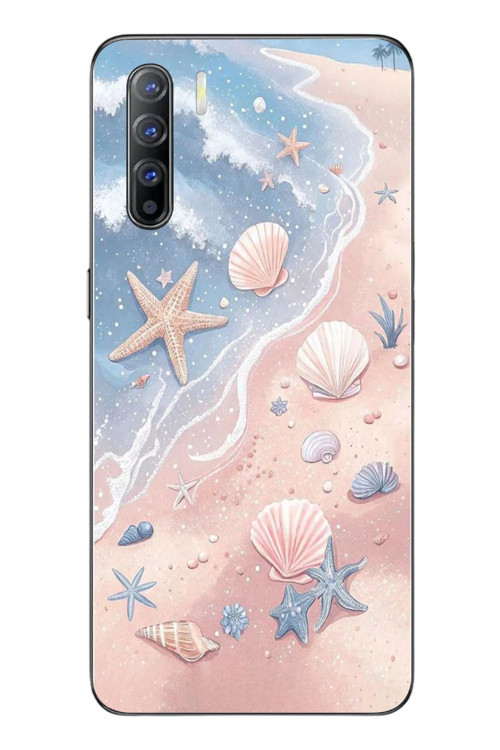 Oppo Reno 3 Uyumlu Deniz Yıldızı Kumsalı Baskılı Silikon Kılıf