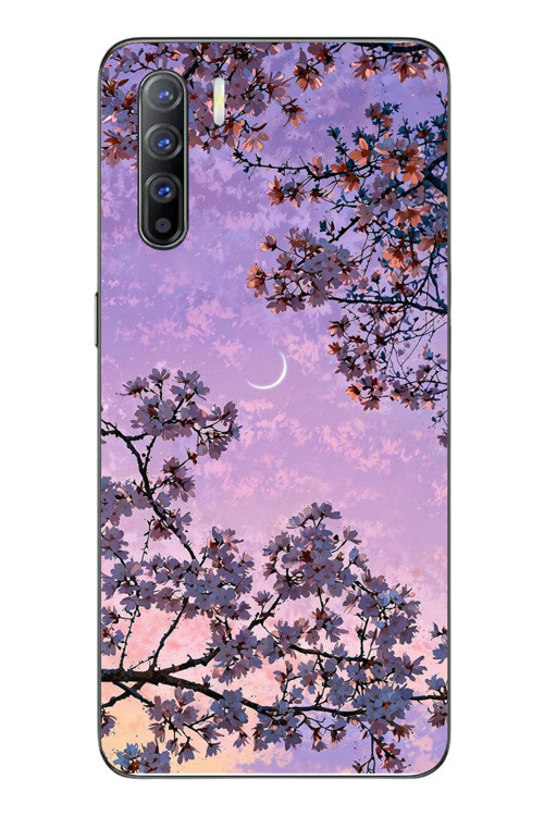 Oppo Reno 3 Uyumlu Mor Gökyüzülü Ağaç Baskılı Silikon Kılıf