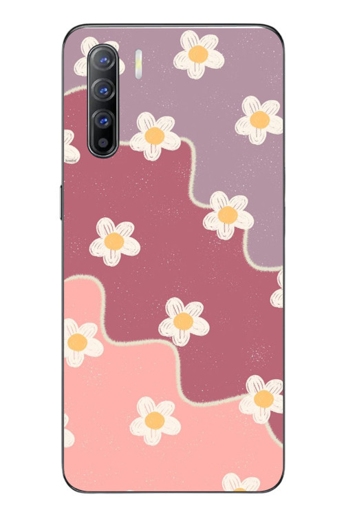 Oppo Reno 3 Uyumlu Papatya Dalgaları Baskılı Silikon Kılıf
