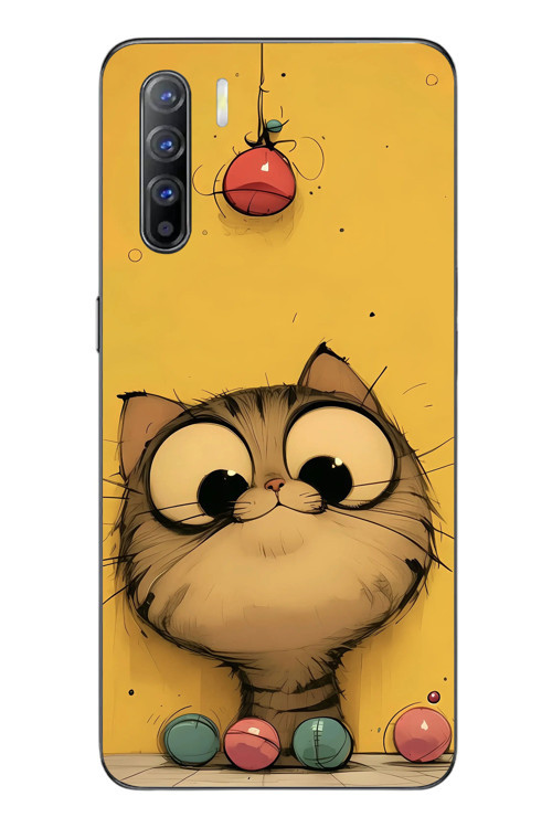 Oppo Reno 3 Uyumlu Kedi Çizgisi Baskılı Silikon Kılıf