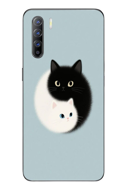 Oppo Reno 3 Uyumlu Yin Yang Kediler Baskılı Silikon Kılıf