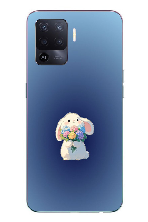 Oppo Reno 5 Lite Uyumlu Çiçekli Tavşan Baskılı Silikon Kılıf